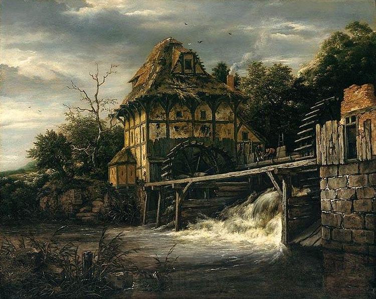 Jacob Isaacksz. van Ruisdael Two Undershot Watermills with Men Opening a Sluice Norge oil painting art